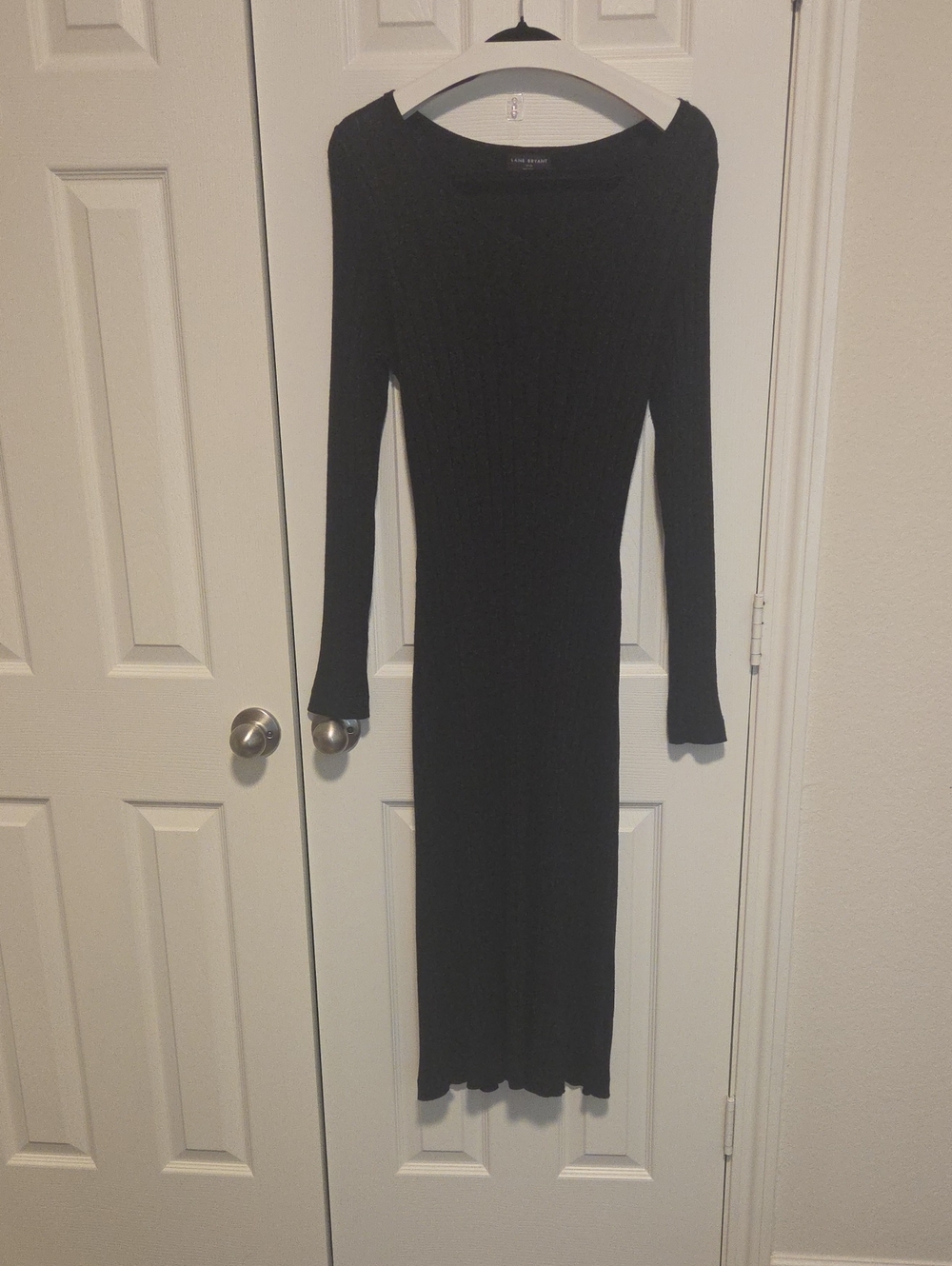 Lane Bryant Black Ribbed Long-Sleeve Knit Bodycon Dress
